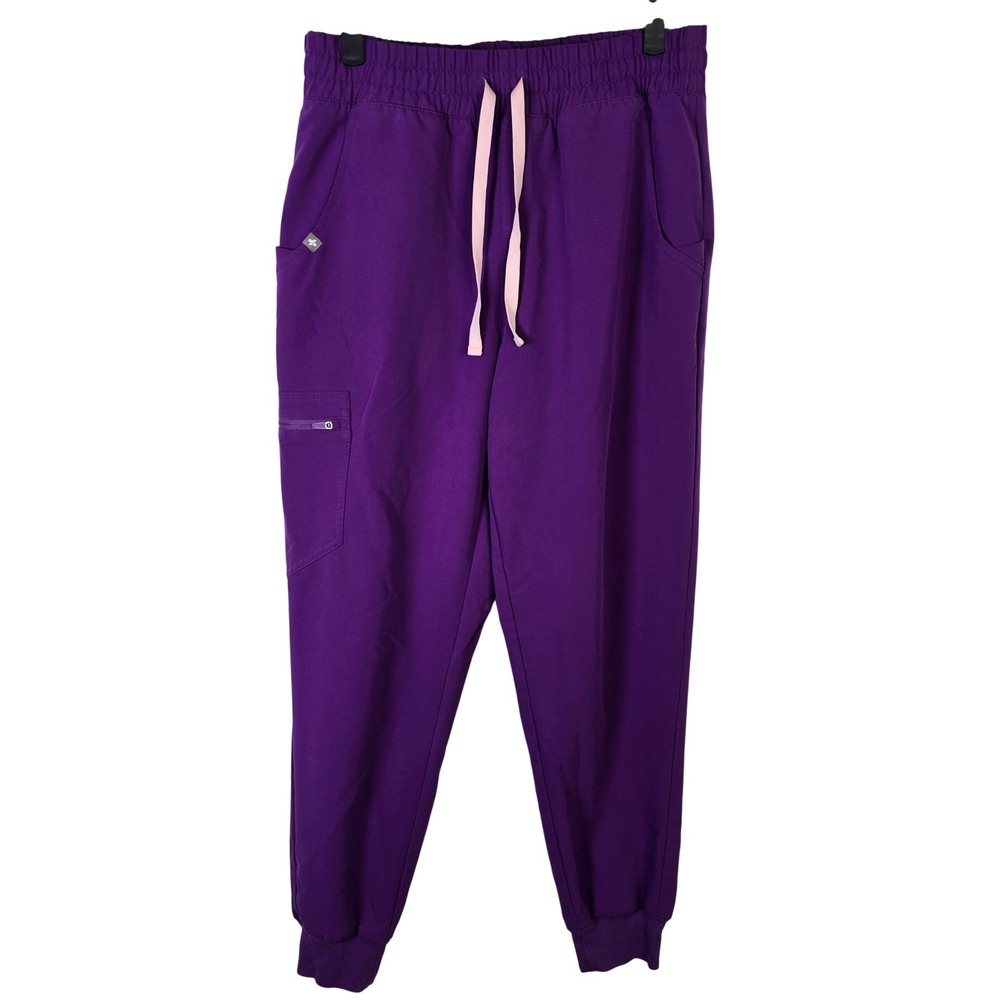 Figs Purple Track Joggers with Light Pink Drawstring